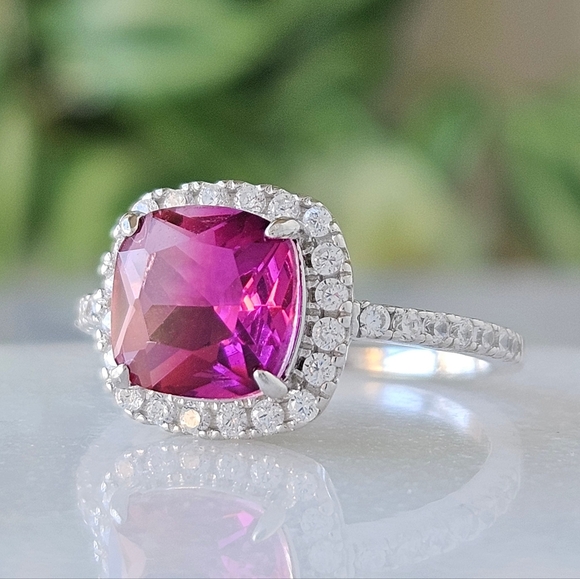 Pink Topaz Cushion Square Gemstone Ring, 925 Sterling Silver Charmed Aroma - Picture 6 of 10